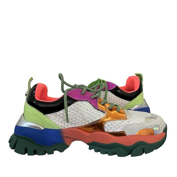 Steve Madden Thrilling Rhinestone Lace Up Platform Sneaker Size 9 Colorful Disco - Picture 8 of 11